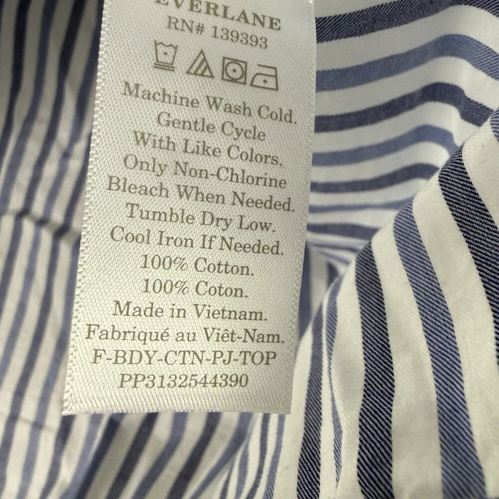 Everlane PJ Cotton Shirt Blue White Stripe Cropped Button Down Top Medium - Picture 8 of 9